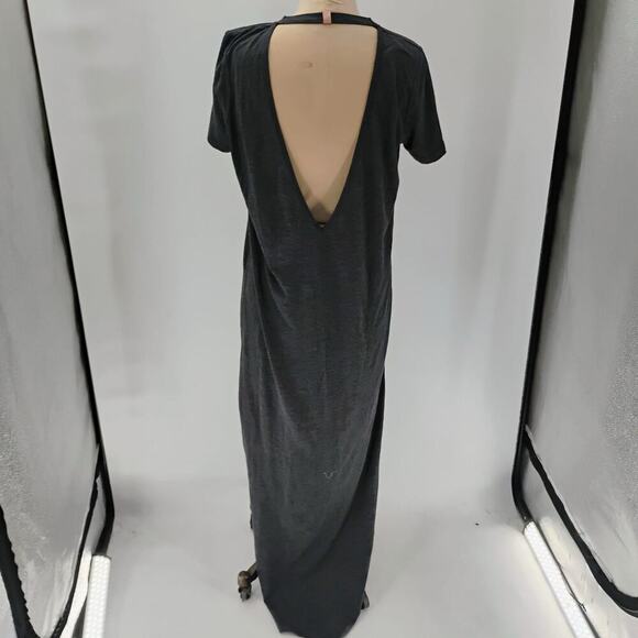 Lunya Restore Long Maxi Dress In Meditative GREY Open back Side Slit - Picture 10 of 13